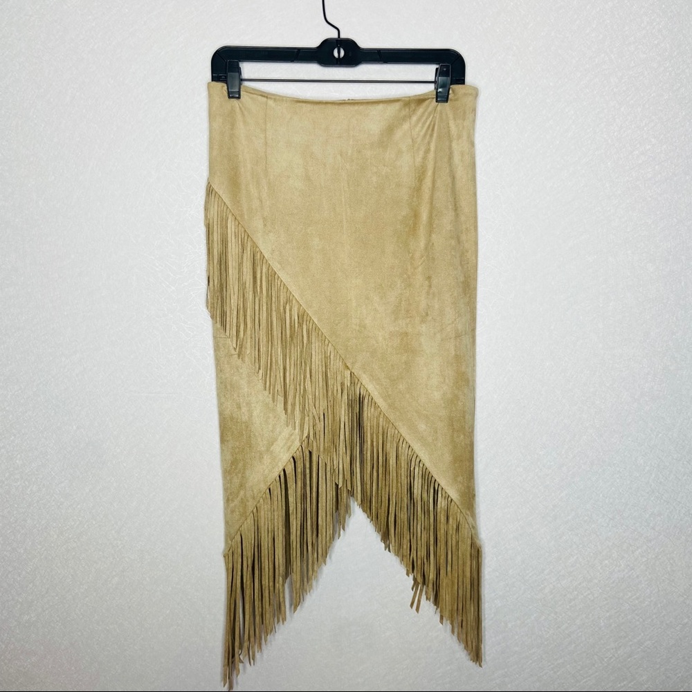 Fate Camel Suede Fringe Skirt